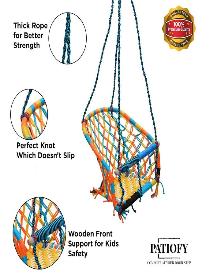 Patiofy Made in India Baby Cotton Hanging Swing Chair with Safety Handle for 1-5 Years/Indoor-Outdoor Baby Swing Chair/Baby Jhula/Baby Cradle Swing/Swing for Kids/Folding & Washable (Multi-Colour) - Image 5